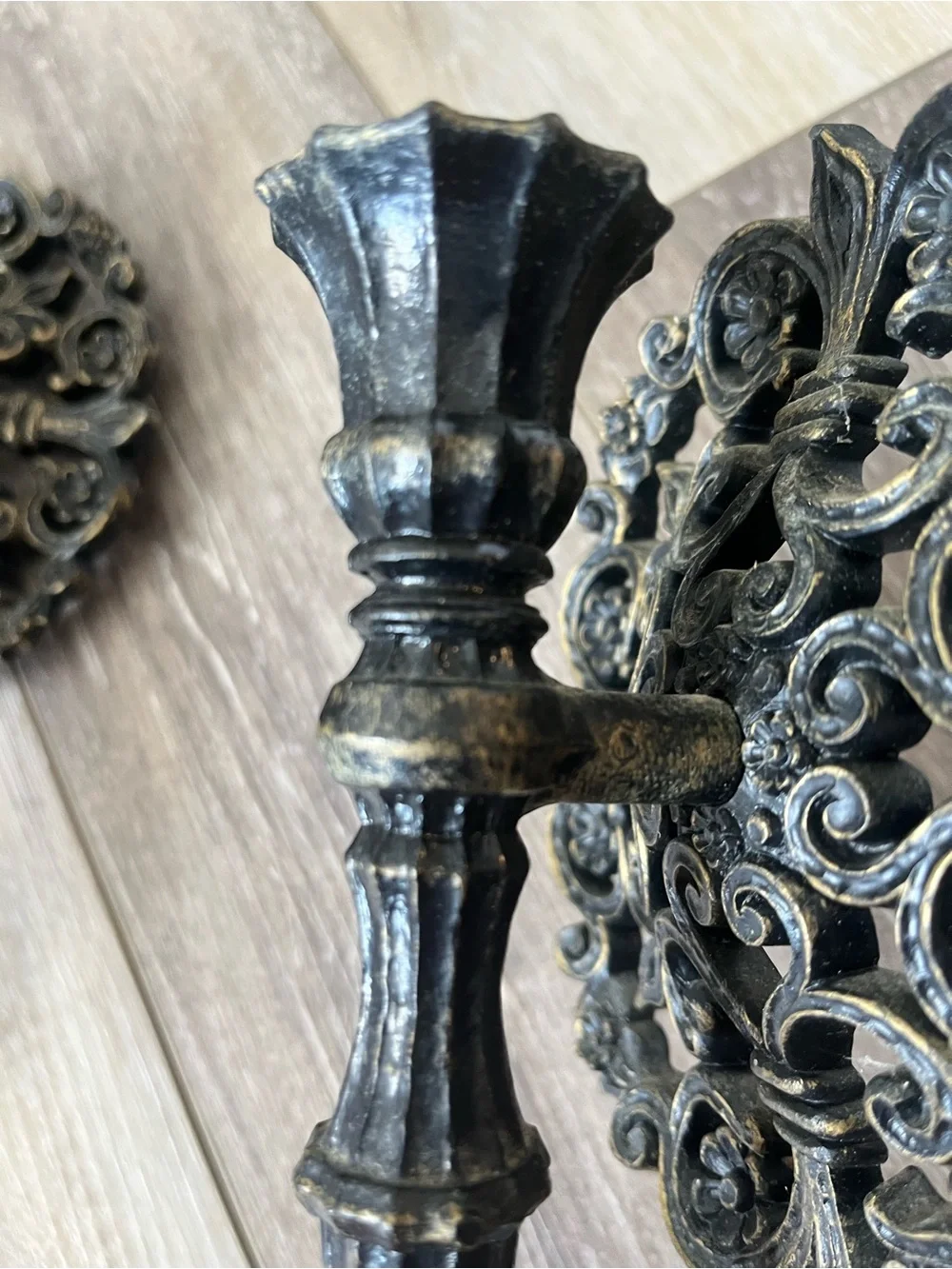 Vintage Homco Black and Gold Ornate Wall Hook Pair